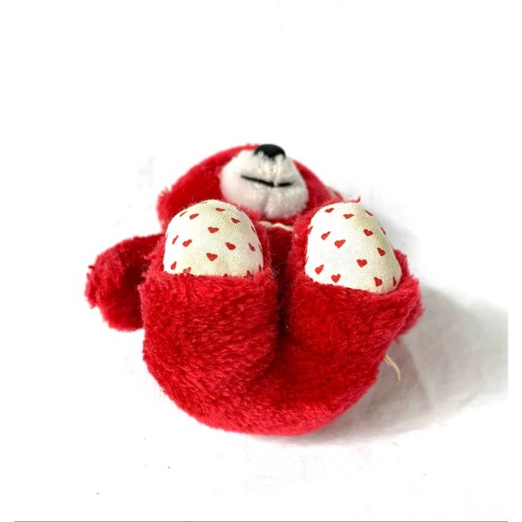 Vintage Russ Red Teddy Bear With Polka Dot Tie 6" - Picture 7 of 13